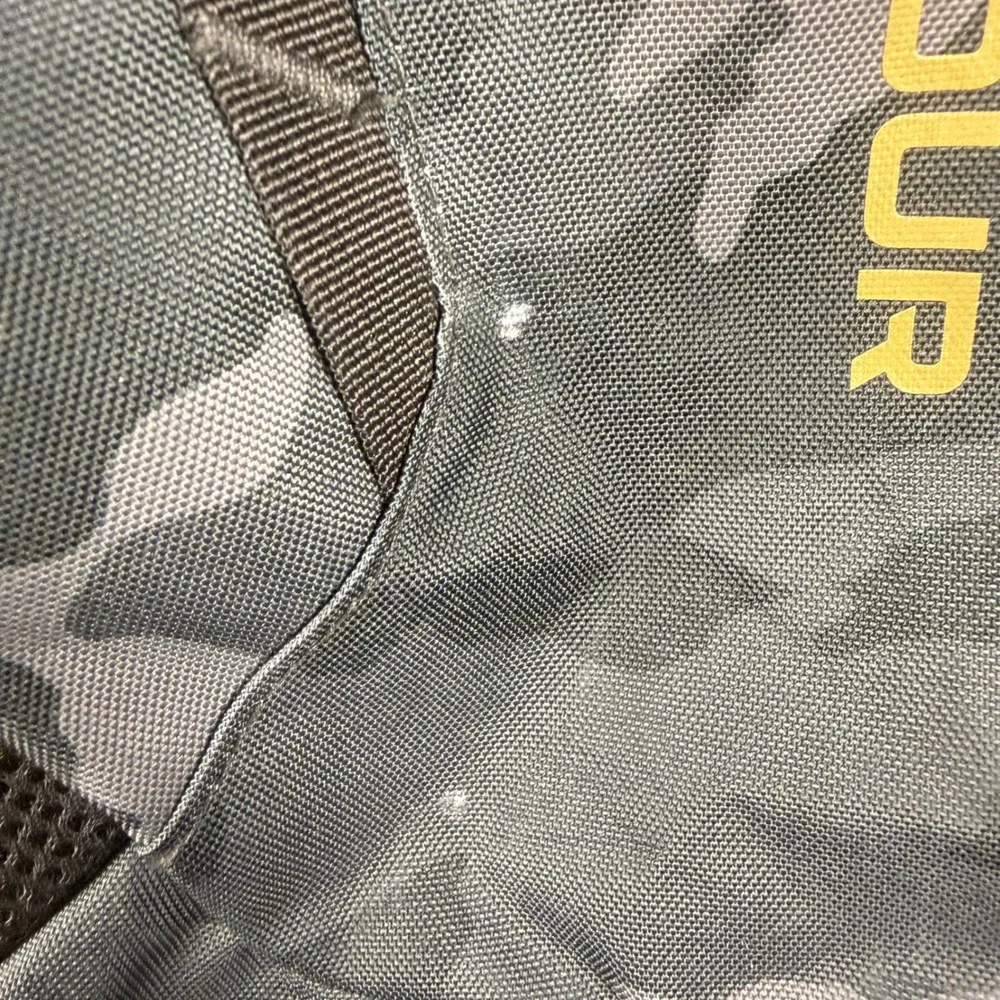 Under Armour Hustle 5.0 Storm Black Gray Camo Laptop Backpack Gold Logo School